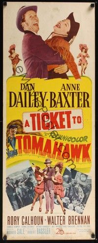 3g383 TICKET TO TOMAHAWK insert 1950 great images of wacky Dan Dailey & pretty cowgirl Ann Baxter!