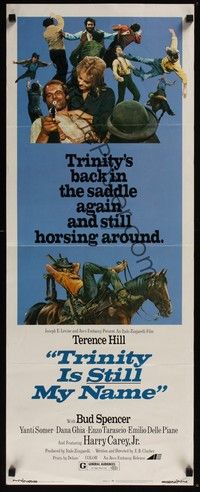 3g391 TRINITY IS STILL MY NAME insert '72 wacky art of cowboy Terence Hill relaxing on horse!