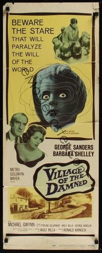 3g407 VILLAGE OF THE DAMNED insert '60 George Sanders, beware the stare that will paralyze!
