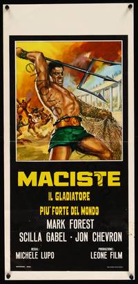 3g470 COLOSSUS OF THE ARENA Italian locandina R67 cool art of Mark Forest as Maciste with trident!