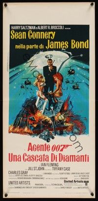 3g484 DIAMONDS ARE FOREVER Italian locandina '71 cool art of Sean Connery as James Bond!