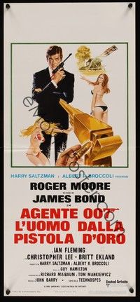 3g566 MAN WITH THE GOLDEN GUN Italian locandina '74 art of Roger Moore as James Bond by McGinnis!