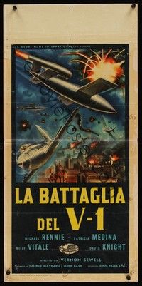 3g574 MISSILES FROM HELL Italian locandina '59 Michael Rennie, cool Symeoni art of aerial battle!