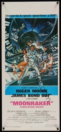 3g576 MOONRAKER Italian locandina '79 art of Roger Moore as James Bond & sexy space babes by Gouzee!