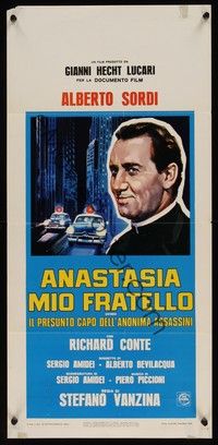 3g580 MY BROTHER ANASTASIA Italian locandina '73 art of Alberto Sordi & police cars!