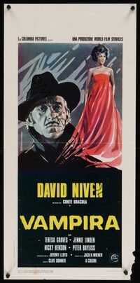 3g592 OLD DRACULA Italian locandina '75 Vampira, cool artwork of David Niven as the Count!