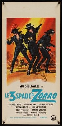 3g639 SWORD OF ZORRO Italian locandina '63 masked Guy Stockwell, Casaro art of three Zorros!