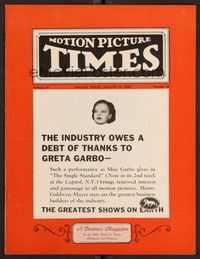 3h054 MOTION PICTURE TIMES exhibitor magazine August 10, 1929 entire industry thanks Greta Garbo!