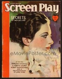 3h088 SCREEN PLAY magazine February 1931 incredible art of Kay Francis in fur by Henry Clive!