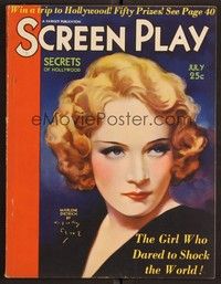 3h093 SCREEN PLAY magazine July 1931 wonderful art of pretty Marlene Dietrich by Henry Clive!
