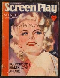 3h092 SCREEN PLAY magazine June 1931 incredible art of sexiest Jean Harlow by Henry Clive!