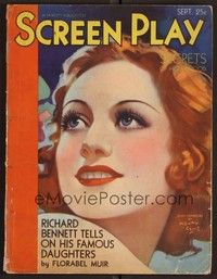3h095 SCREEN PLAY magazine September 1931 wonderful art of sexy Joan Crawford by Henry Clive!