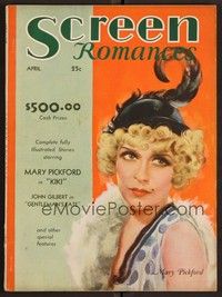 3h100 SCREEN ROMANCES magazine April 1931 art of Mary Pickford in Kiki by Marland Stone!