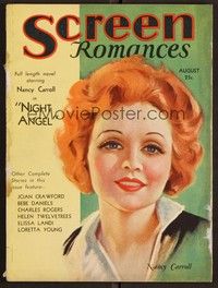 3h104 SCREEN ROMANCES magazine August 1931 art of redhead Nancy Carroll in Night Angel!