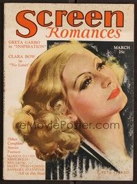 3h099 SCREEN ROMANCES magazine March 1931 incredible artwork of Greta Garbo in Inspiration!