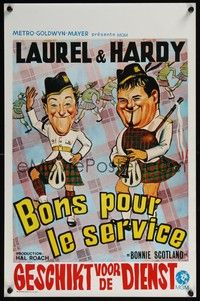 3j425 BONNIE SCOTLAND Belgian R70s wacky artwork of Stan Laurel & Oliver Hardy in kilts!
