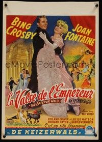 3j478 EMPEROR WALTZ Belgian '48 great art of Bing Crosby & Joan Fontaine!