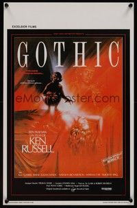 3j509 GOTHIC Belgian '87 Ken Russell, creepy art of demon crouching over woman!
