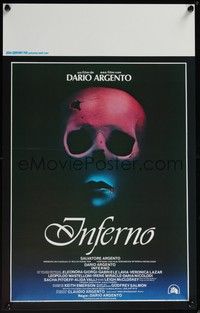 3j537 INFERNO Belgian '80 Dario Argento horror, really cool skull & bleeding mouth image!
