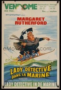 3j591 MURDER AHOY Belgian '64 funny art of Margaret Rutherford water skiing one-handed!