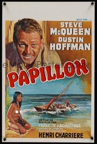 3j617 PAPILLON Belgian '73 great art of prisoner Steve McQueen & topless native!