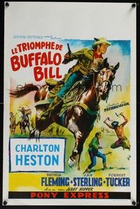 3j631 PONY EXPRESS Belgian R60s great Wik art of Charlton Heston as Buffalo Bill on horseback!