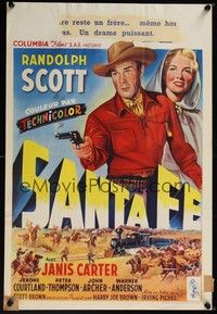 3j665 SANTA FE Belgian '51 art of cowboy Randolph Scott in New Mexico, directed by Irving Pichel!