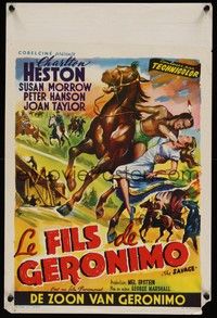 3j667 SAVAGE Belgian '52 Native American Charlton Heston grabs Susan Morrow on horseback!