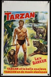 3j698 TARZAN & THE SLAVE GIRL Belgian R60s art of Lex Barker in the jungle with animals!