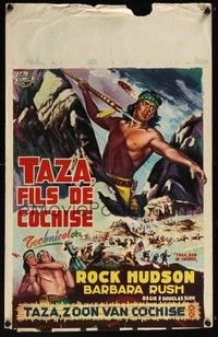 3j699 TAZA SON OF COCHISE Belgian '54 Bos artwork of Native American Rock Hudson with spear!