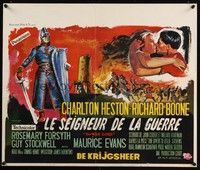 3j725 WAR LORD Belgian '65 art of Charlton Heston all decked out in armor with sword!