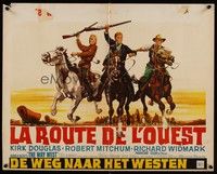 3j726 WAY WEST Belgian '67 art of Kirk Douglas, Robert Mitchum & Richard Widmark!