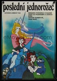 3j297 LAST UNICORN Czech 11x16 '83 cool fantasy artwork of unicorn & cartoon characters!