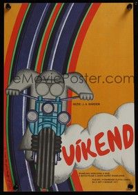 3j301 LONG WEEKEND Czech 11x16 '78 Juan Antonio Bardem's El Puente, cool art of man on motorcycle!