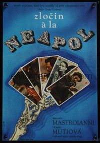 3j309 NEAPOLITAN MYSTERY Czech 11x16 '82 Giallo napoletano, Mastroianni, cool playing card art!