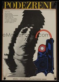 3j321 PODEZRENI Czech 11x16 '72 Jarmila Kostova, Jarmila Kostova, cool abstract art of woman & gun