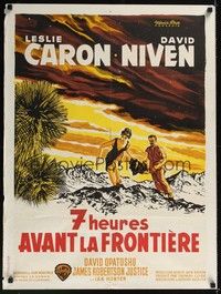 3j112 GUNS OF DARKNESS French 23x32 '62 art of Leslie Caron & David Niven who can't escape!