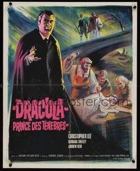 3j134 DRACULA PRINCE OF DARKNESS French 18x22 '66 great different art of vampire Christopher Lee!