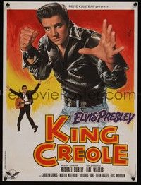 3j145 KING CREOLE French 15x21 R78 great Jean Mascii art of tough Elvis Presley!