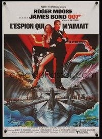 3j152 SPY WHO LOVED ME French 15x21 '77 great art of Roger Moore as James Bond 007 by Bob Peak!