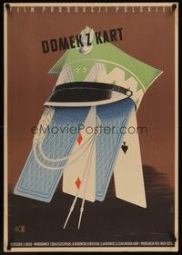 3j184 HOUSE OF CARDS Polish 23x33 '54 Erwin Axer's Domek z kart, cool artwork by AB!