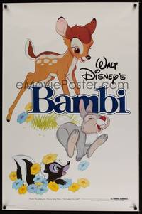 3k043 BAMBI 1sh R82 Walt Disney cartoon deer classic, great art with Thumper & Flower!