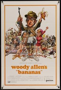 3k044 BANANAS 1sh '71 great artwork of Woody Allen by E.C. Comics artist Jack Davis!