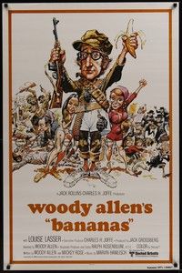 3k045 BANANAS int'l 1sh R80 great artwork of Woody Allen by E.C. Comics artist Jack Davis!