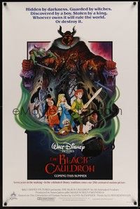 3k052 BLACK CAULDRON advance 1sh '85 first Walt Disney CG, cool fantasy art by P. Wensel!