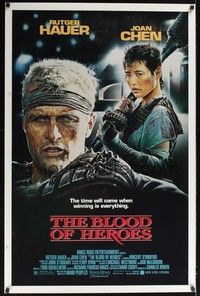 3k056 BLOOD OF HEROES 1sh '90 E. Sciotti artwork of football players Rutger Hauer, Joan Chen!