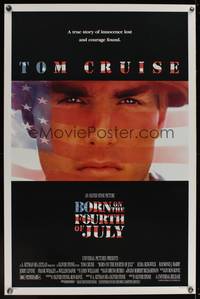 3k066 BORN ON THE FOURTH OF JULY DS 1sh '89 Oliver Stone, great patriotic image of Tom Cruise!