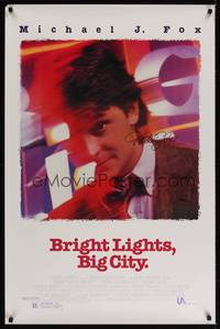 3k075 BRIGHT LIGHTS BIG CITY signed 1sh '88 by Michael J. Fox, cool image in New York City!