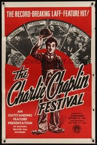 3k092 CHARLIE CHAPLIN FESTIVAL 1sh R1960s a record-breaking laff-feature hit, great images!