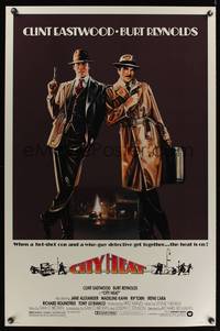 3k097 CITY HEAT 1sh '84 art of Clint Eastwood the cop & Burt Reynolds the detective by Fennimore!